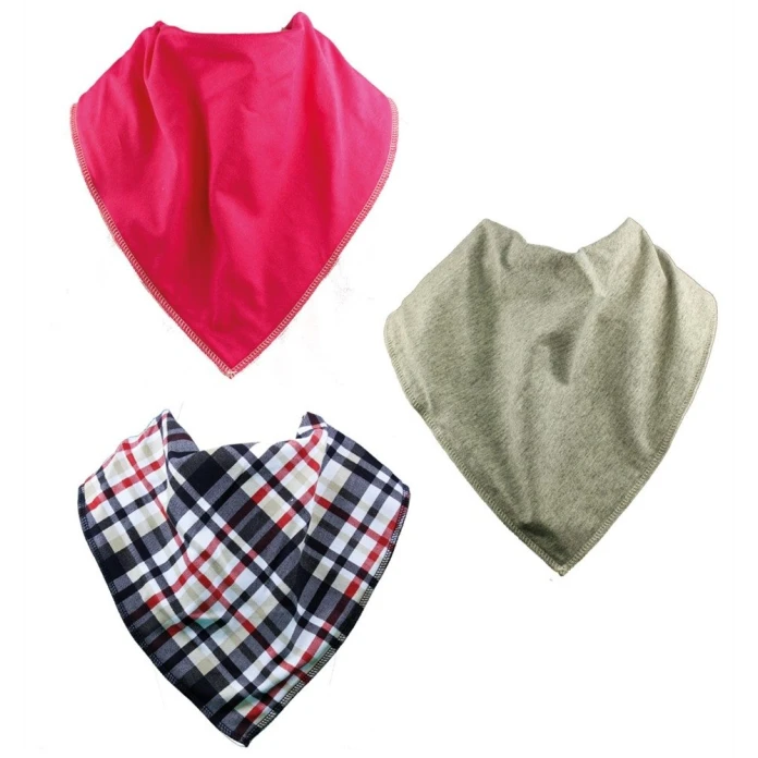 Foulards bavoirs bibbles -tartan/framboise/gris
