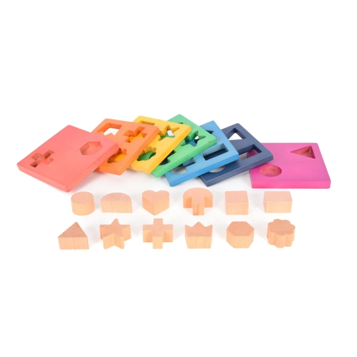 Empileur de formes en bois arc-en-ciel