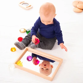 Petit plateau miroir en bois