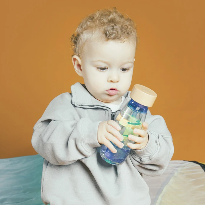 Bouteille sensorielle spirale bleue