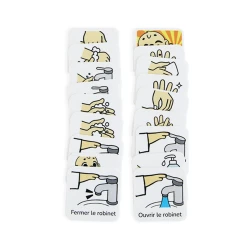 18 pictogrammes - Se laver les mains - Style kawaii