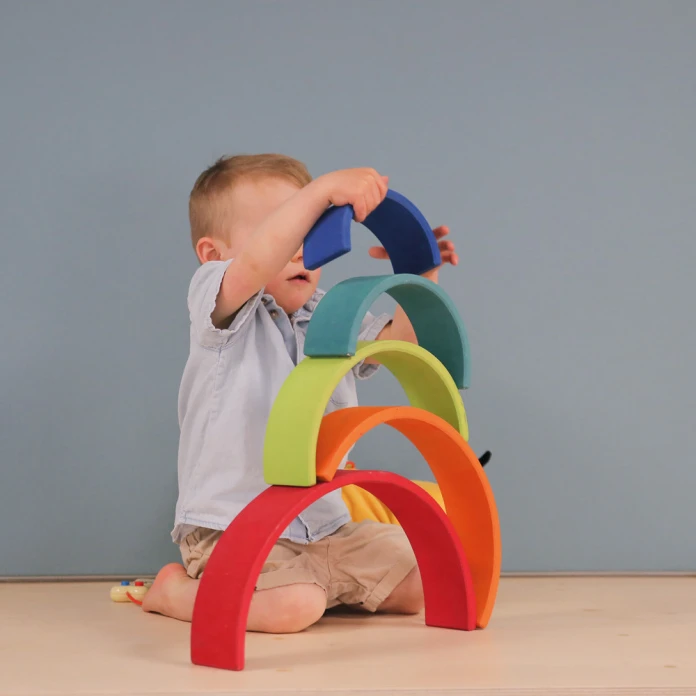 Arc-en-ciel en bois multicolore - 17 cm (6 pièces)